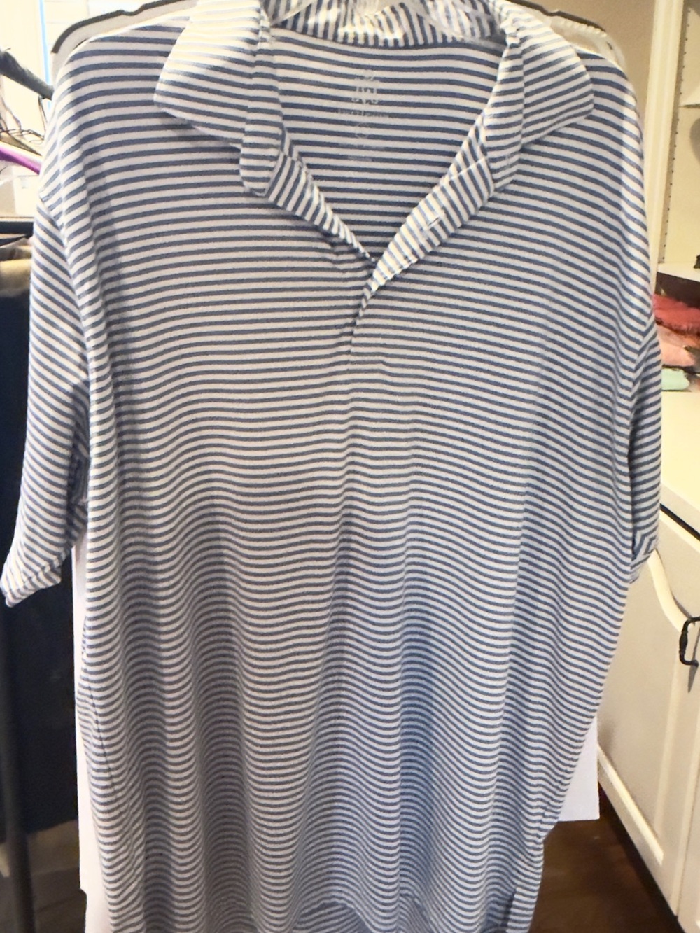 Men’s Blue and White Striped Polo Shirt